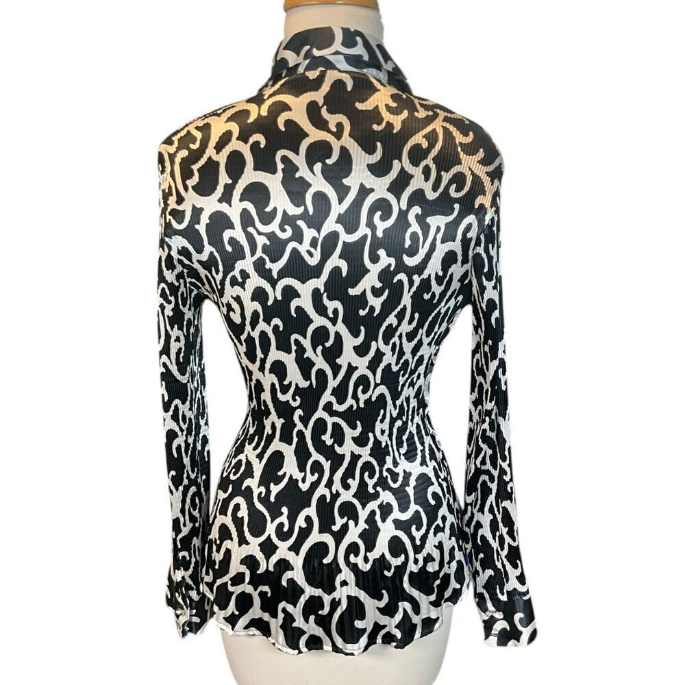 Vintage Violet & Claire New York Long Sleeve Blouse Black/White 3/4 Button Up M - Picture 3 of 11